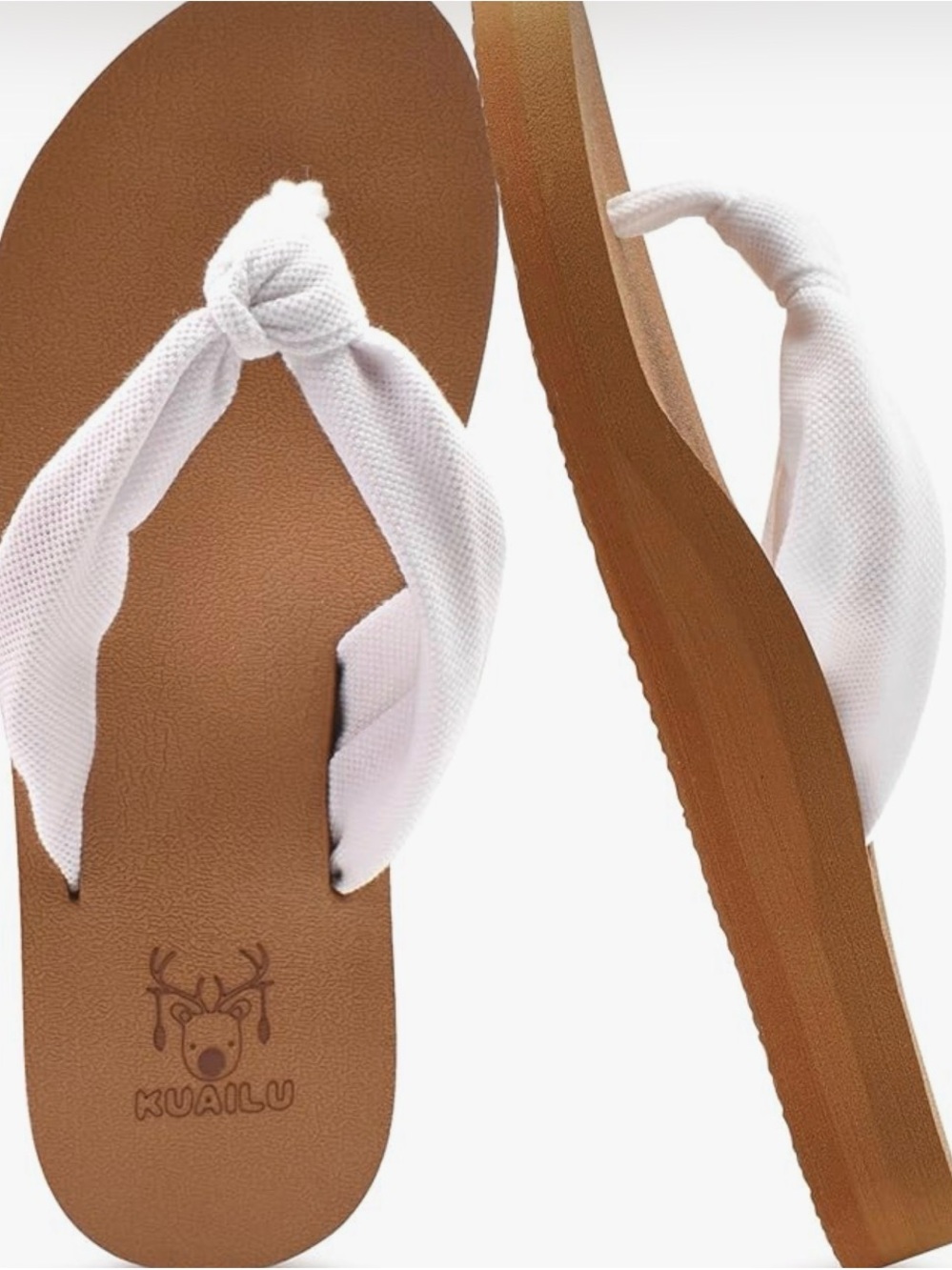 Kuailu Women's White Knotted Fabric Sandals